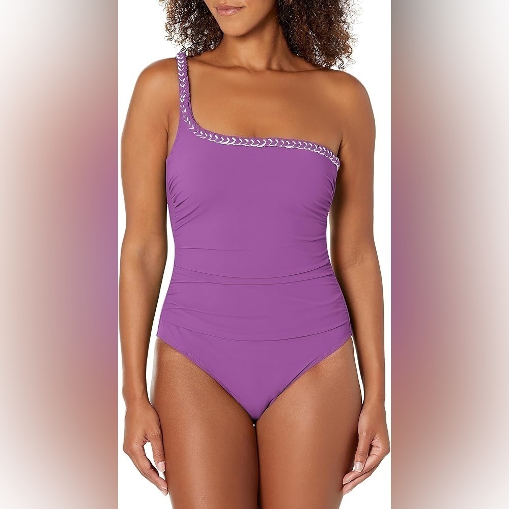 Profile by Gottex Women's Standard Kundala Shoulder Ruffle One
Piece Sz 10